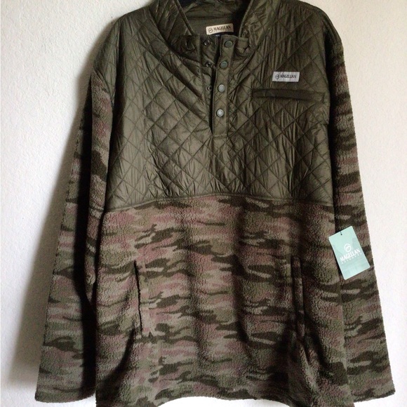 Magellan Sherpa Fleece Quilted Olive Camo Gorpcore Snap Closure Pullover 3XL - Picture 4 of 9
